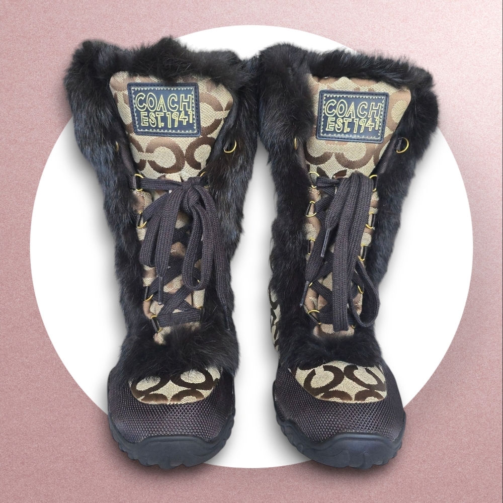 NWOT Coach Jennie Signature Fur Winter Snow Boots Brown Monogram Cozy Luxe Sz 8 - Picture 14 of 14